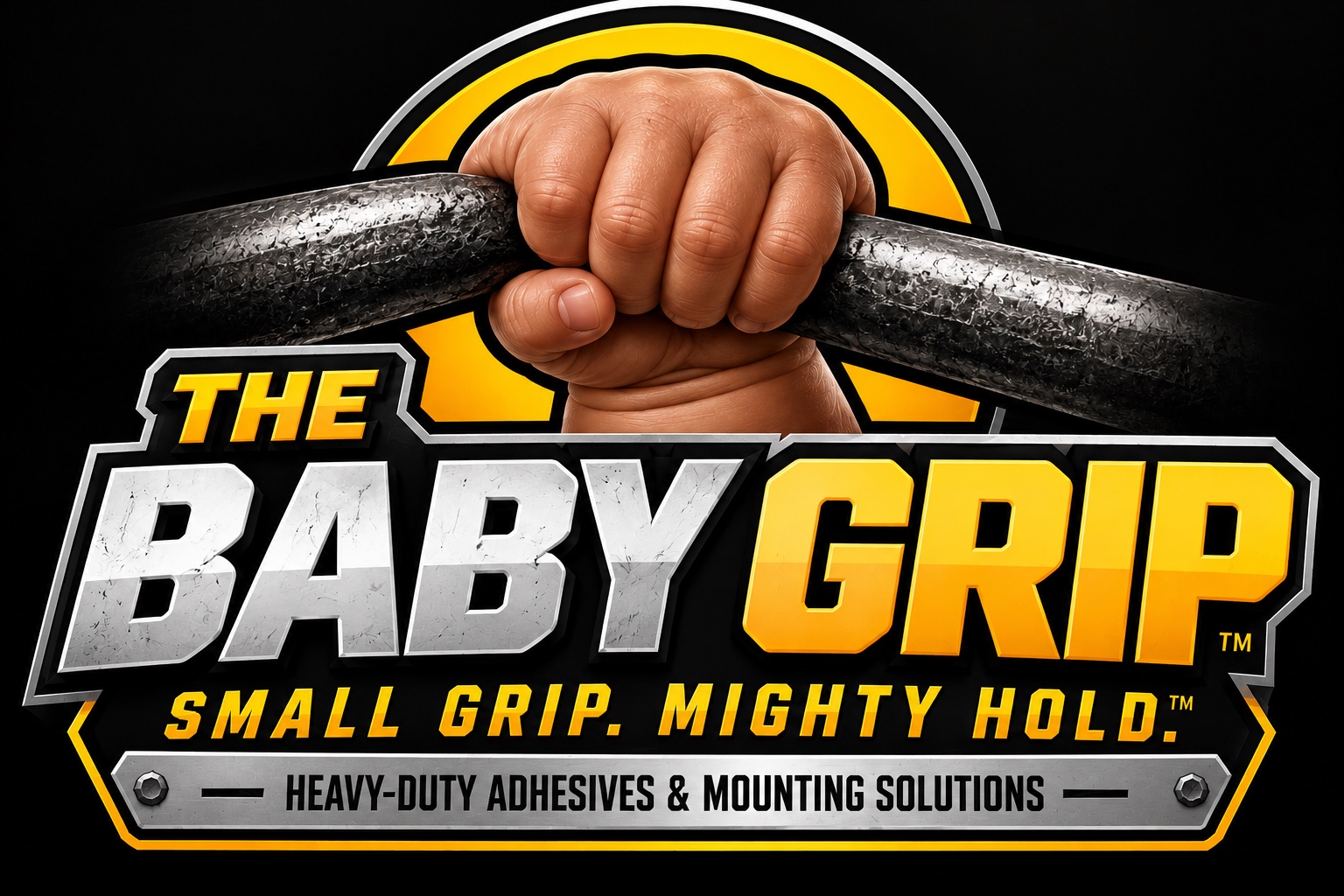 The Baby Grip logo: Small Grip. Mighty Hold. Heavy-duty adhesives and mounting solutions